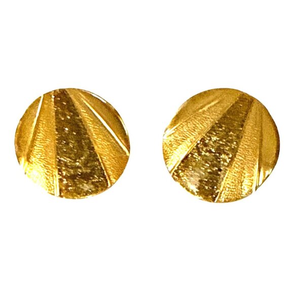 Vtg. Gold-Tone Round Clip-On Earrings Textured Glittery Enamel Clips, jewelry - Picture 3 of 11